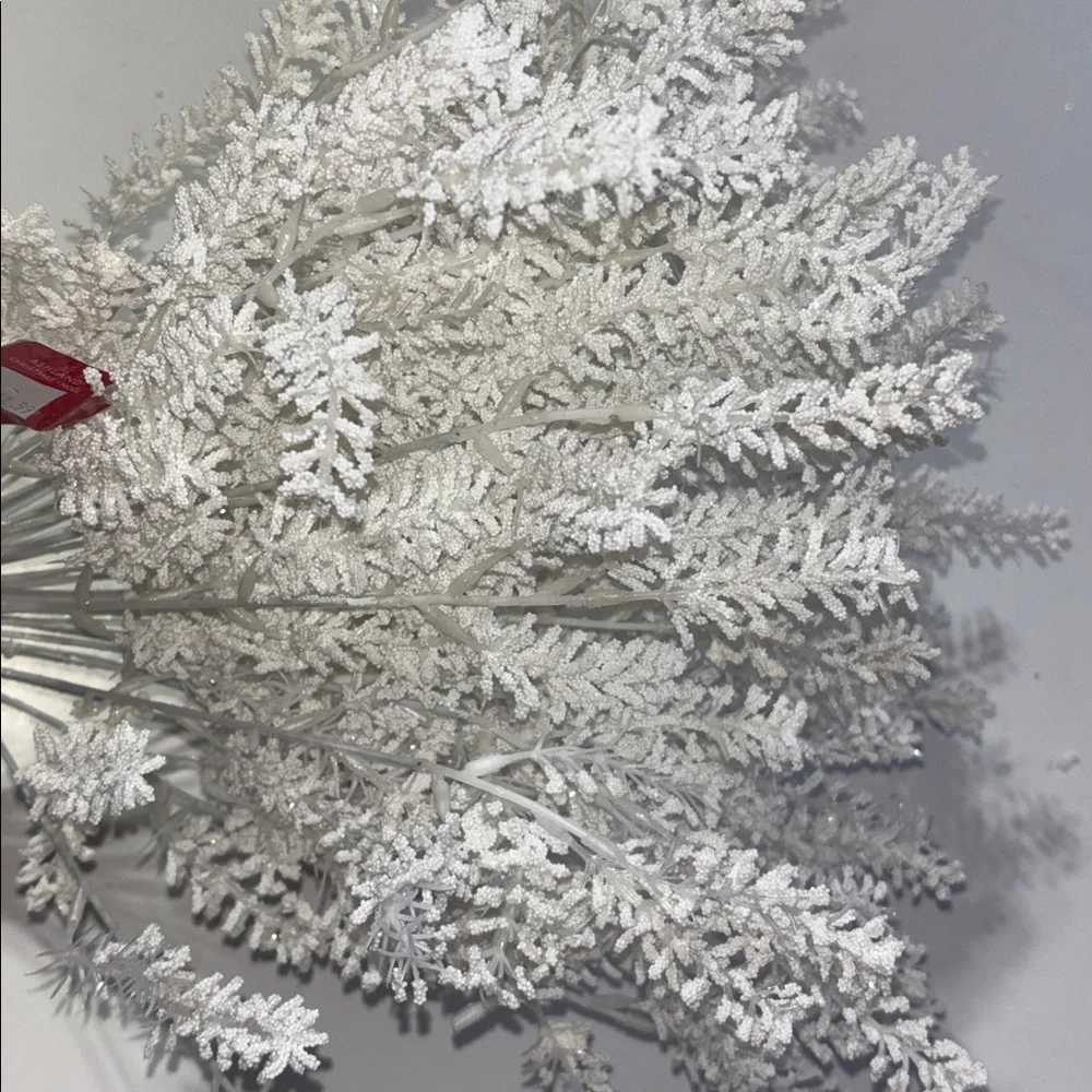 Snowy White Faux Fern Spray White Glitter Pine Branches White Tree Filler NWT